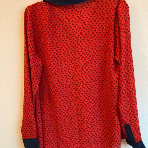Free People Red & Navy Horse Print Pullover Blouse/Top - Picture 3 of 8